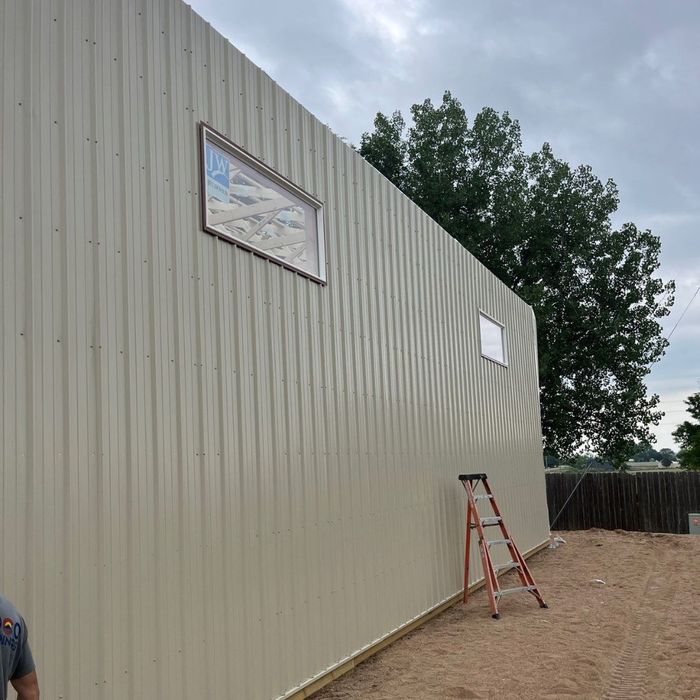 pole barn with rectangle windows