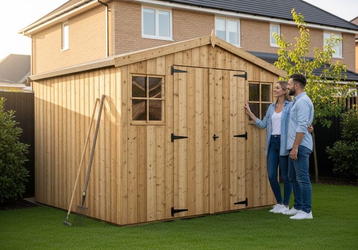 Wooden Garden Shed with Couple