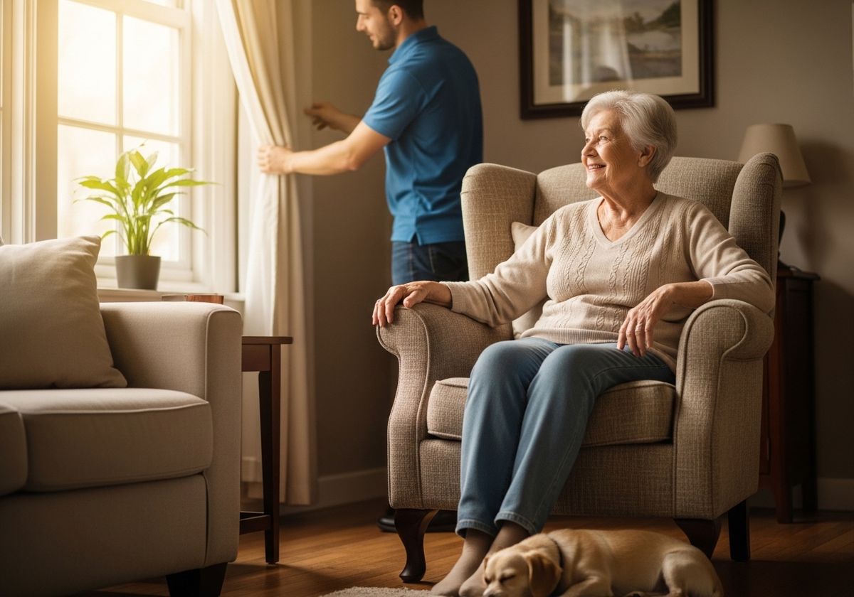 Comfortable senior woman at home with family