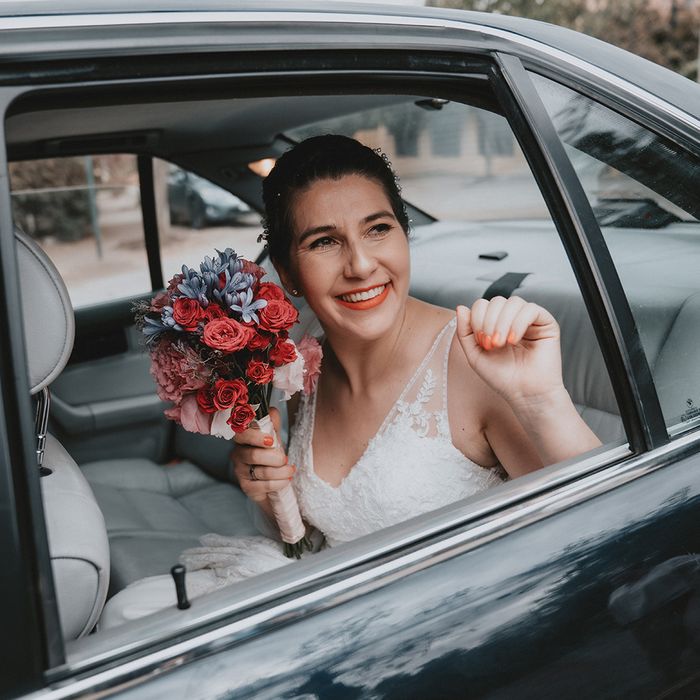 A bride arriving to her wedding in private transportation
