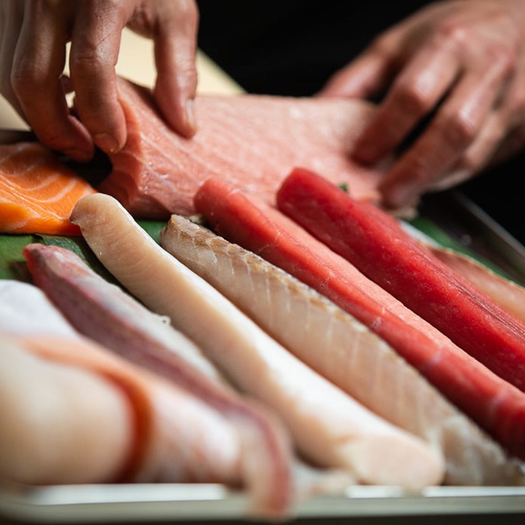 Preparing meats for sushi