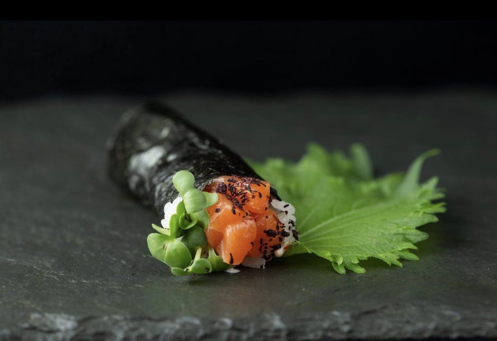 Salmon Hand Roll with Radish Sprouts