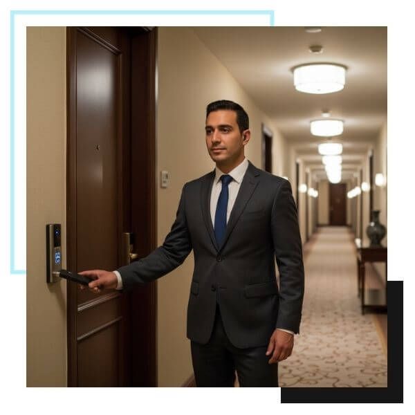 security officer opening hotel door