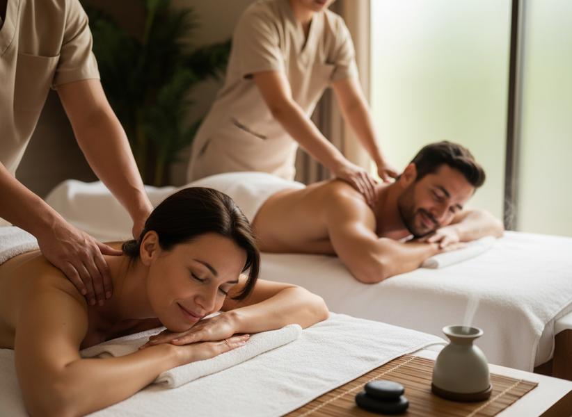 Couple enjoying a relaxing spa massage