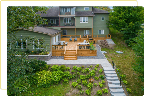 aerial view of home and patio
