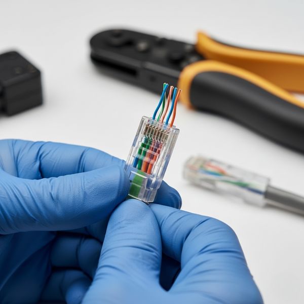 Close-up of a high-performance Cat6A Ethernet cable connector