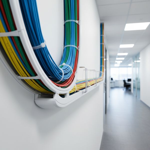 Clean, color-coded, and organized structured cabling installation running through a modern office building.