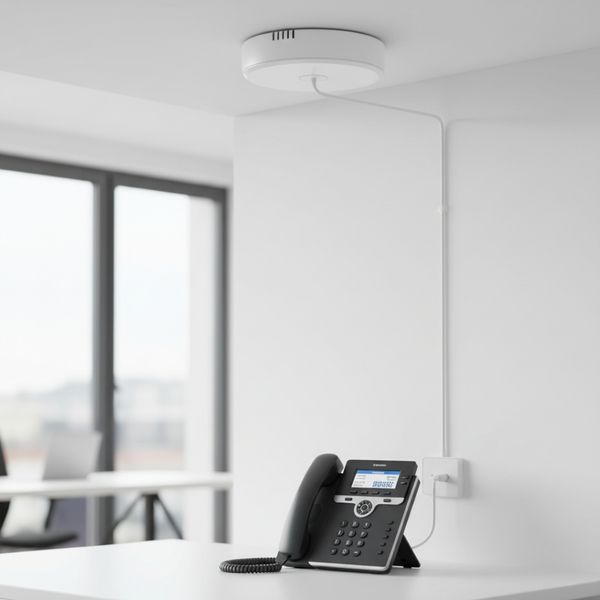 VoIP phone and ceiling-mounted Wi-Fi access point