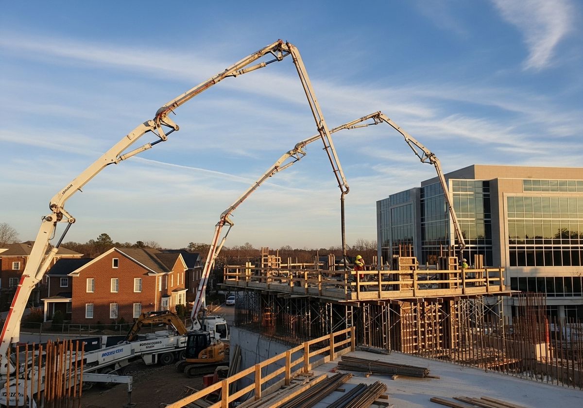 Construction Site with Concrete Pump Trucks