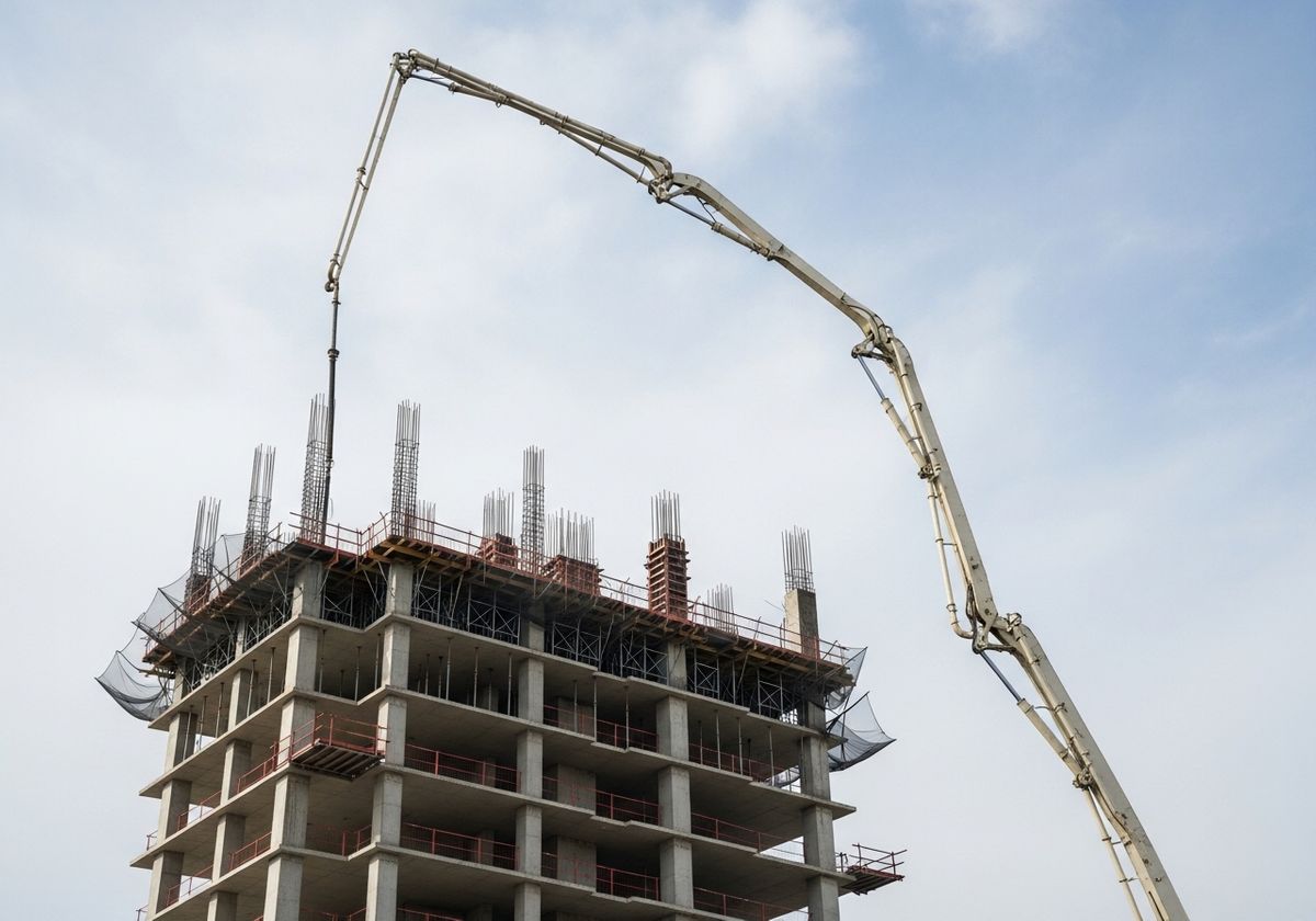Construction site with concrete pump