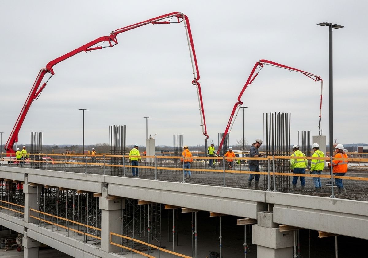 Construction workers pouring concrete