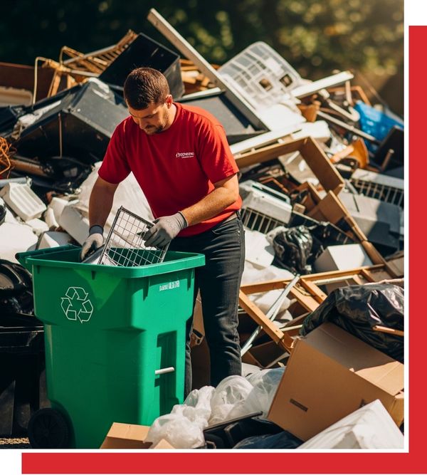 Junk removal professional recycling junk from a pile