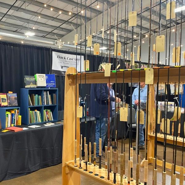 antique fishing rods displayed at show