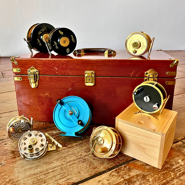 antique reels displayed