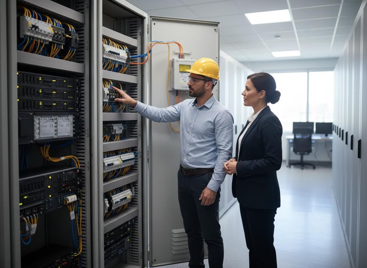 IT Professionals Inspecting Server Racks