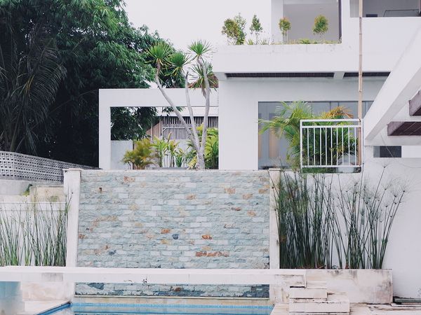  Backyard pool with old stonework.  