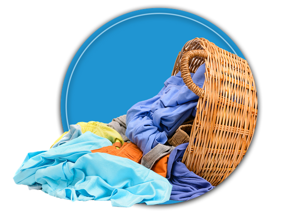 Image of a laundry basket with clothes spilling out