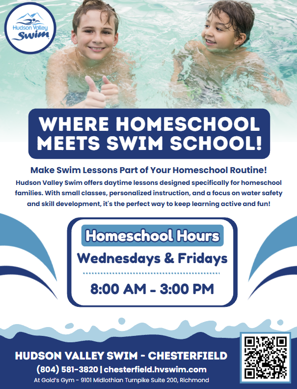 hudson valley swim in richmond virginia offers homeschool hours on wednesdays and fridays from 8am through 3pm