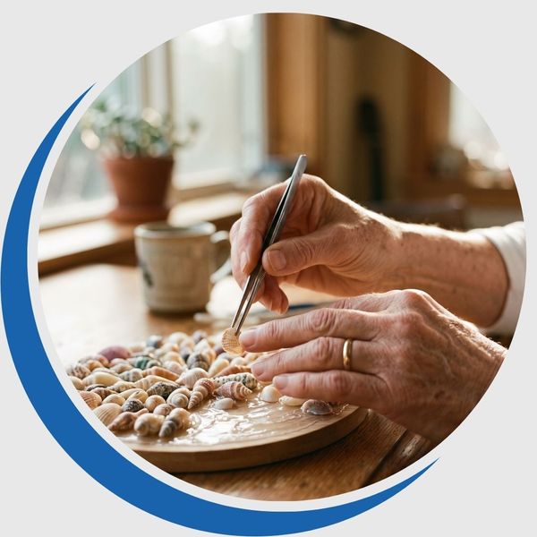 Close-up of an older woman’s agile hands precisely assembling a craft without joint or hand pain.
