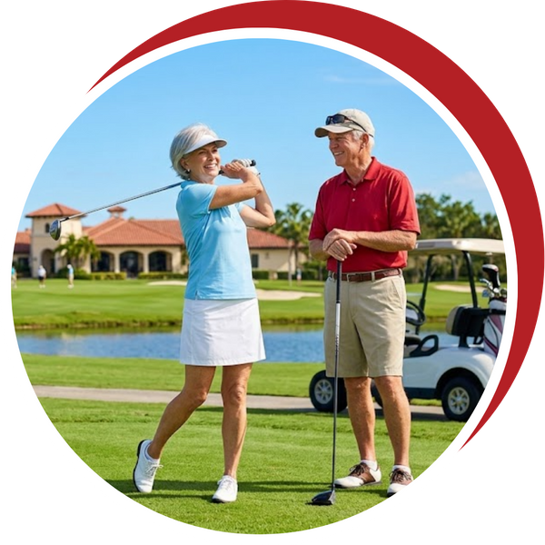 senior couple playing golf happily 