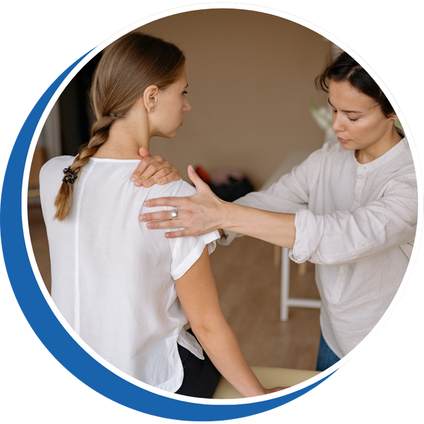 A woman doing physical therapy for shoulder pain.
