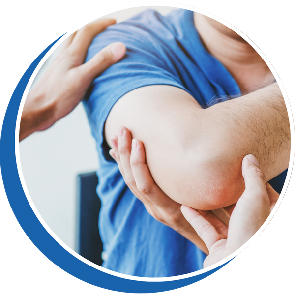 provider looking at patient's outstretched elbow