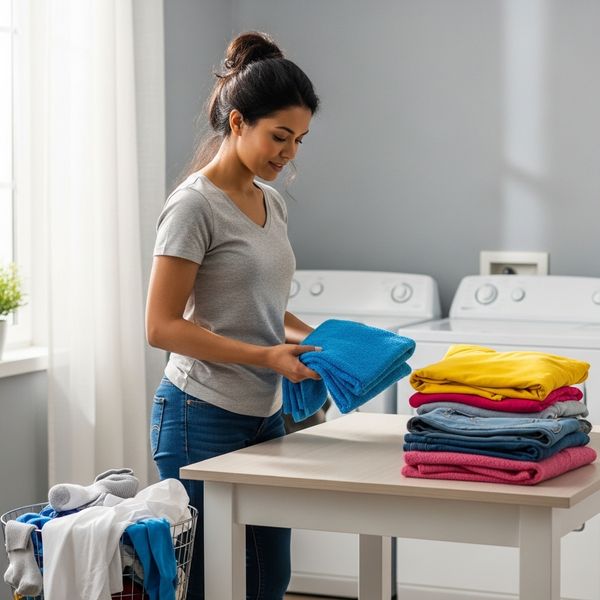 woman folding laundry