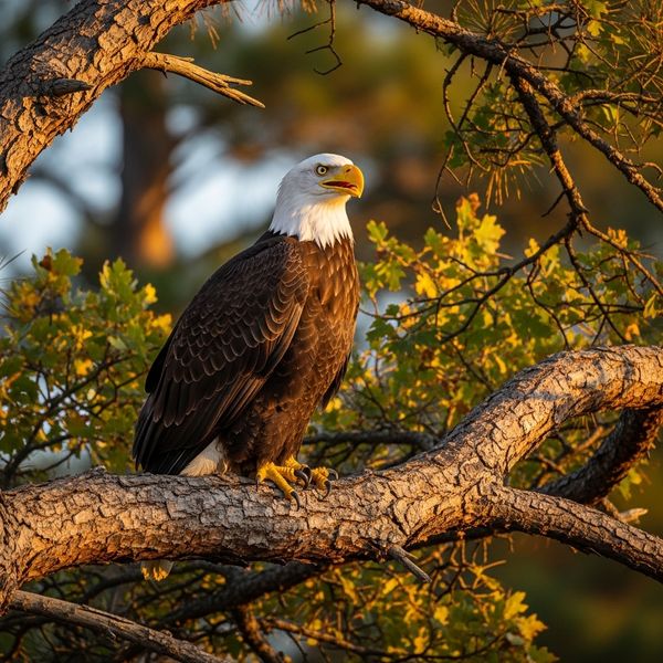 A bald eagle perched in a tree