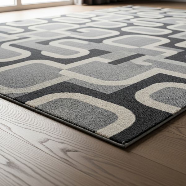 close-up of a modern area rug on premium flooring