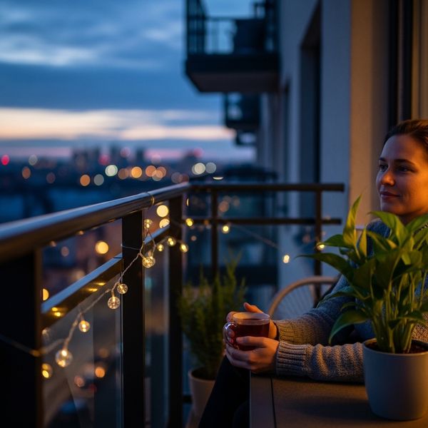 person sitting on an apartment balcony