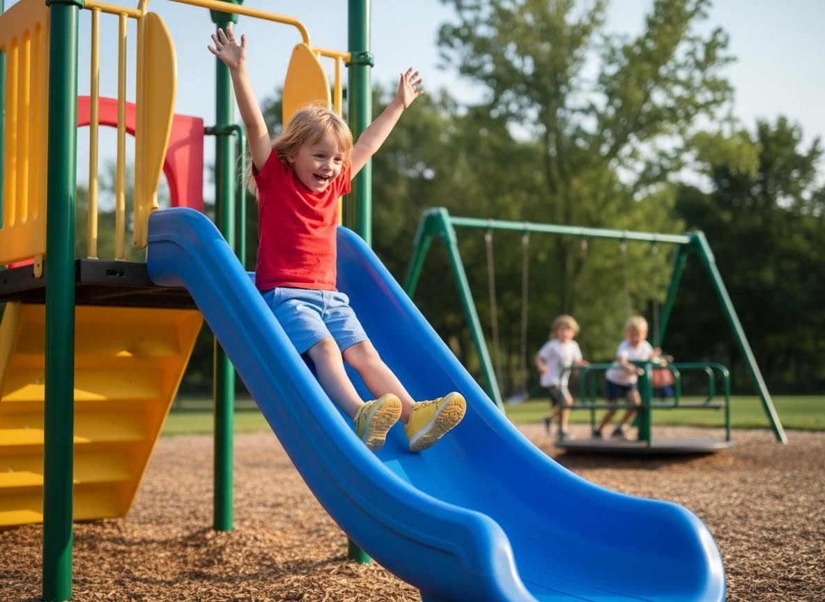 kid going down a slide on a playground