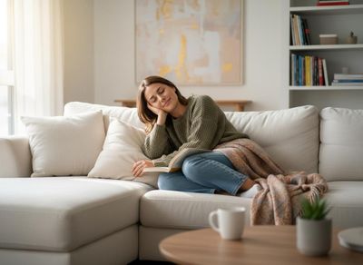 resting comfortably on a couch
