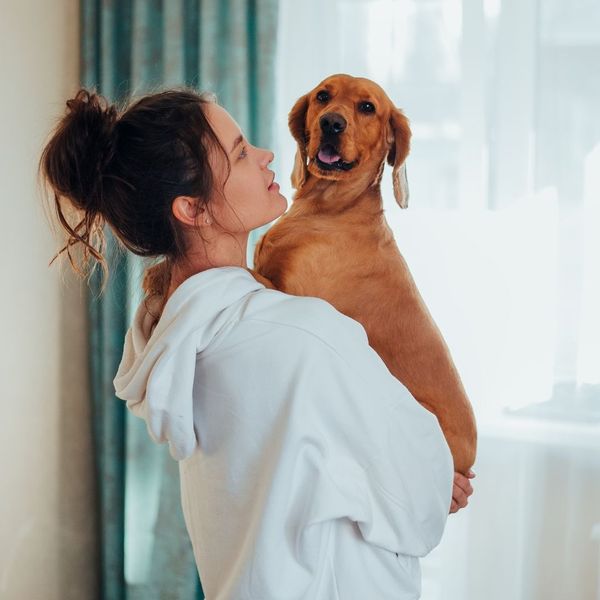 woman with her dog