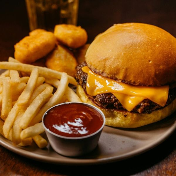burger, nuggets, and fries