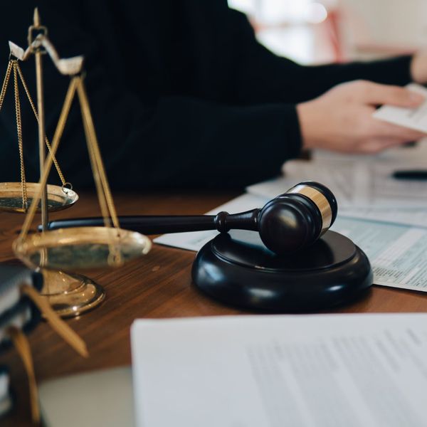 gavel sitting on an attorney's desk