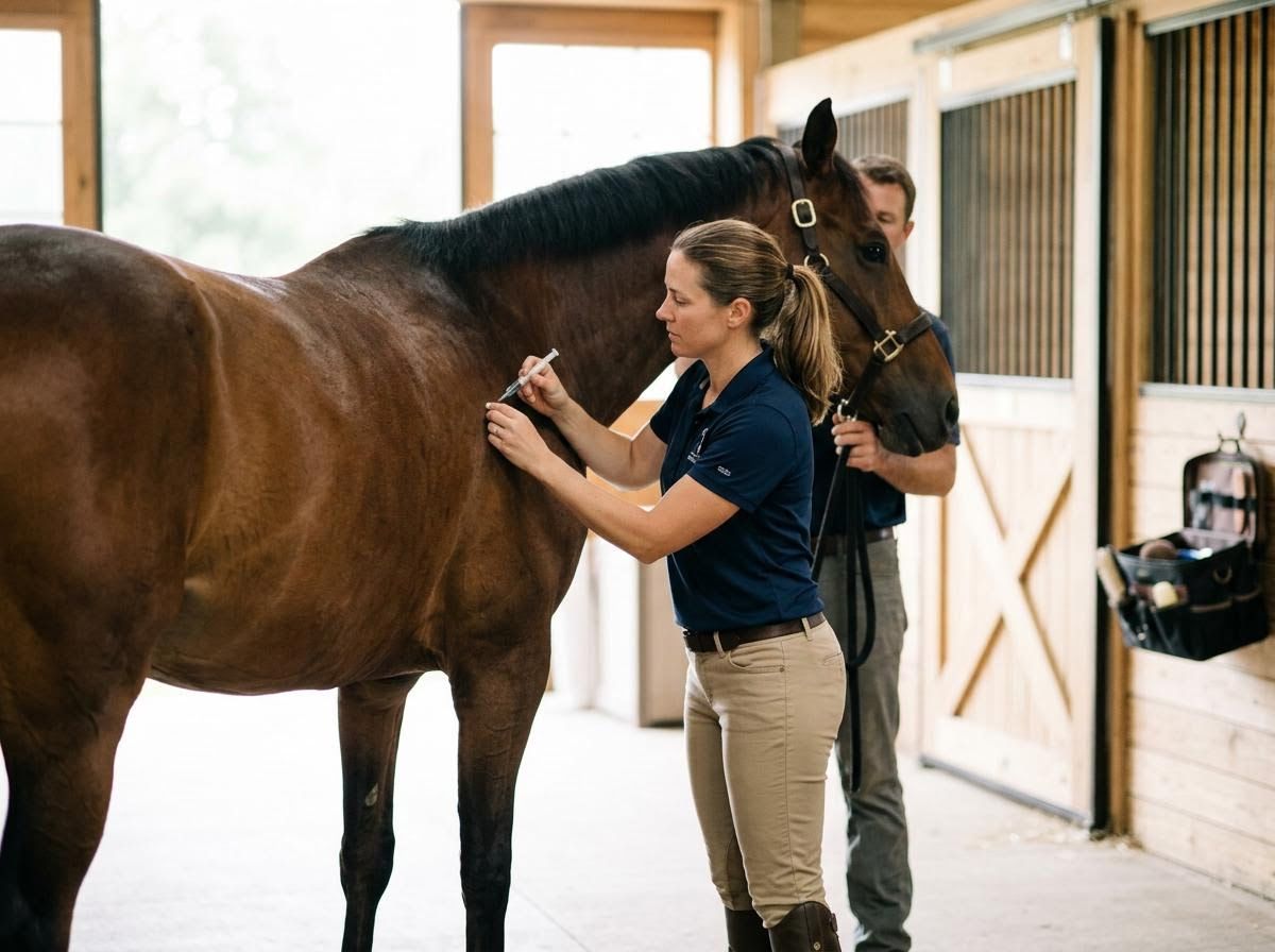 Veterinarian giving injection to horse