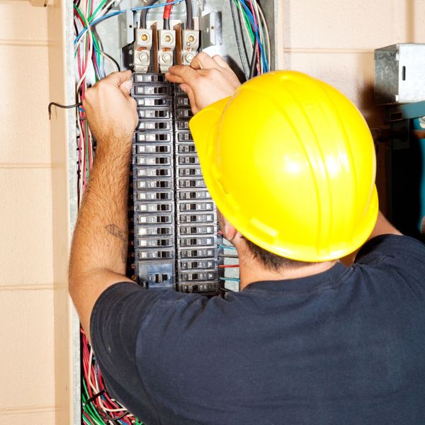 Electrician repairing a circuit breaker