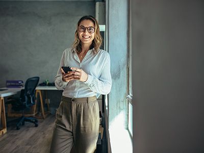 happy woman with smart phone