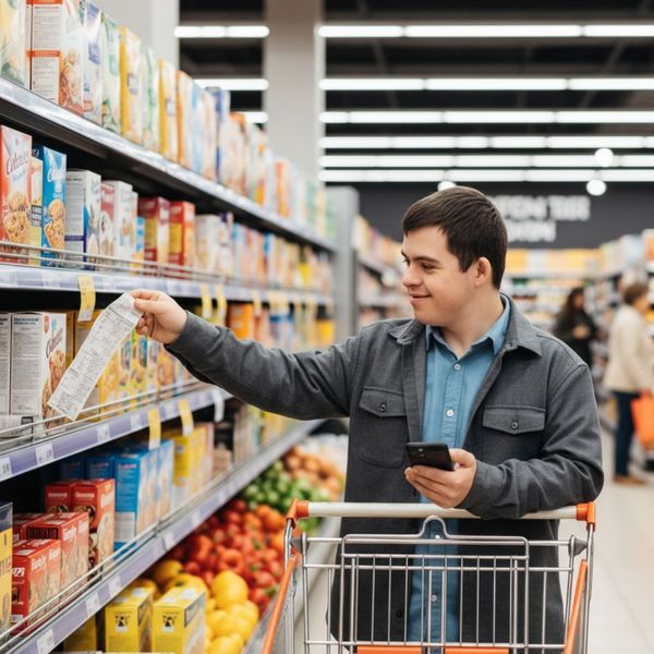 Individual independently shopping for groceries in a supermarket Individual independently shopping for groceries in a supermarket