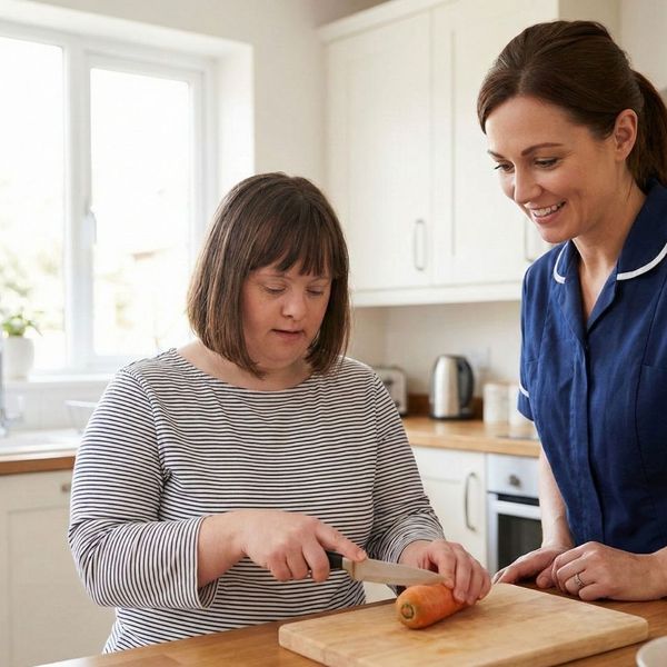 Caregiver cooking with client