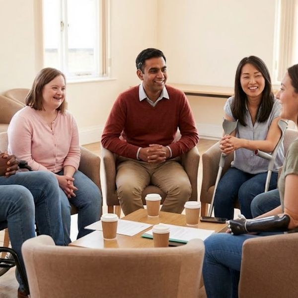 group of adults with disabilities sitting in a circle