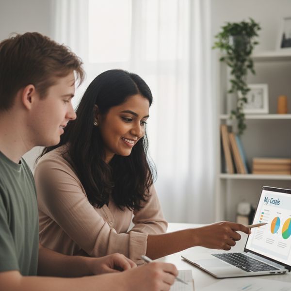 Support worker and individual collaboratively setting personal goals Support worker and individual collaboratively setting personal goals