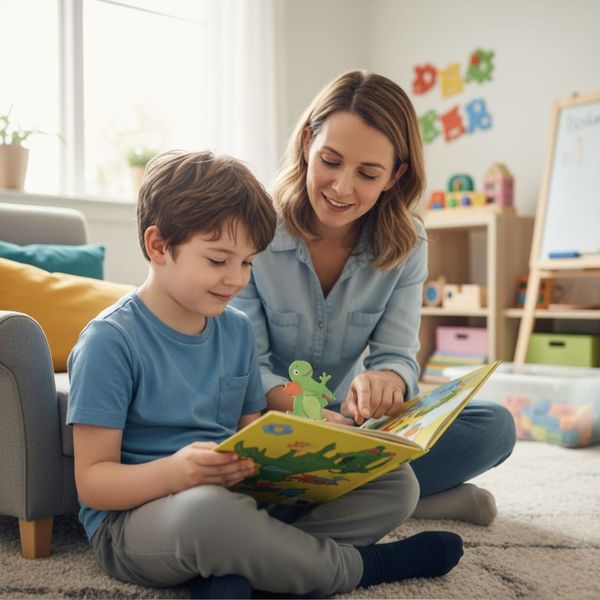 woman reading to little boy