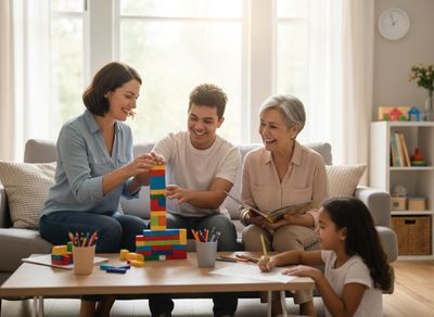 Happy multi-generational family playing and bonding at home