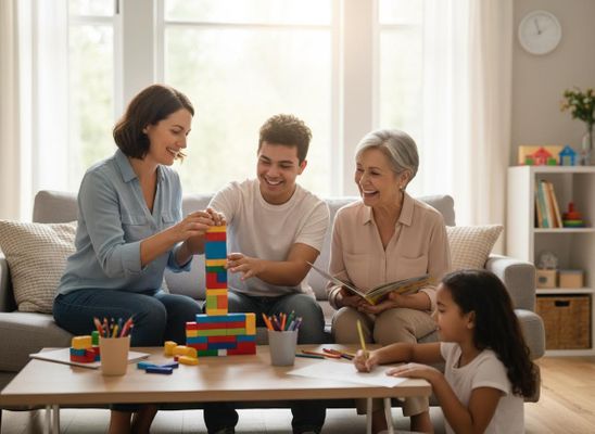 Happy multi-generational family playing and bonding at home