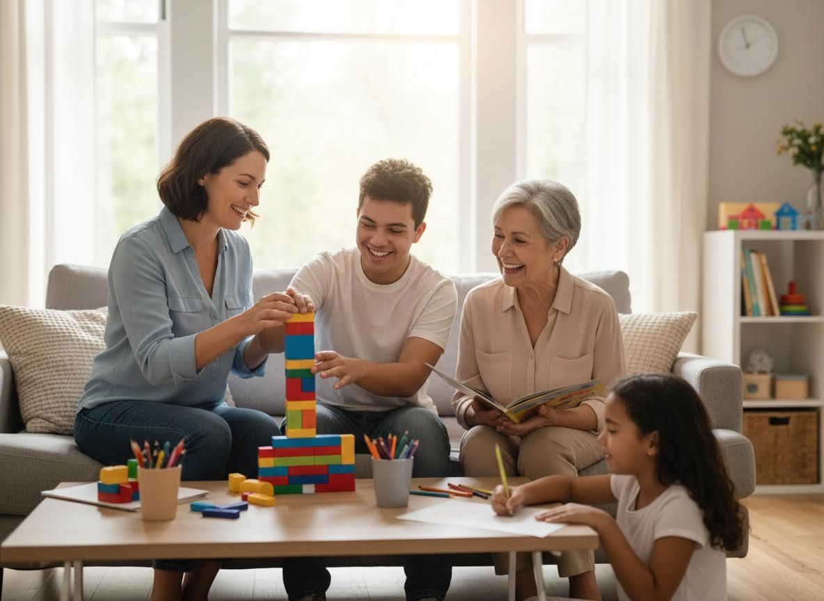 Happy multi-generational family playing and bonding at home