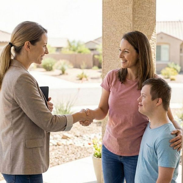 Caregiver shaking hands with clients