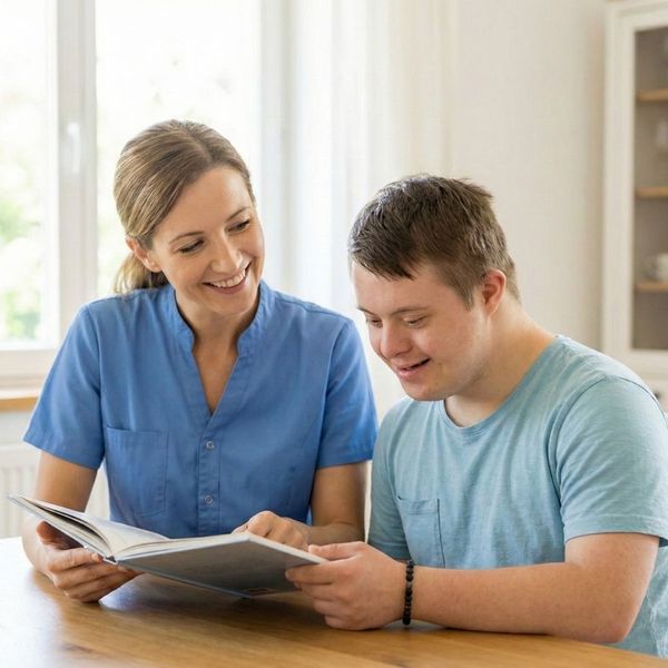 Caregiver reading with a client