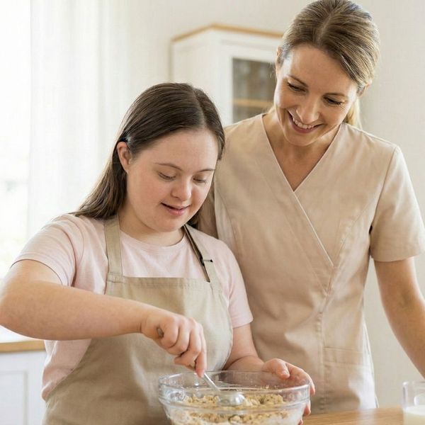 Caregiver cooking with a client