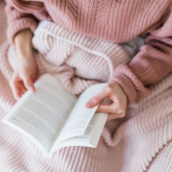 Overhead view of person reading